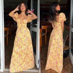 House of Cb Felizia BUTTER PRINT PUFF SLEEVE SUNDRESS